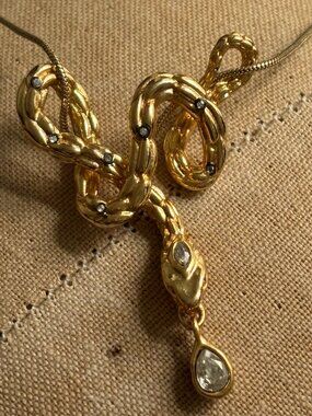 Alexis Bittar gold crystal snake pendant necklace